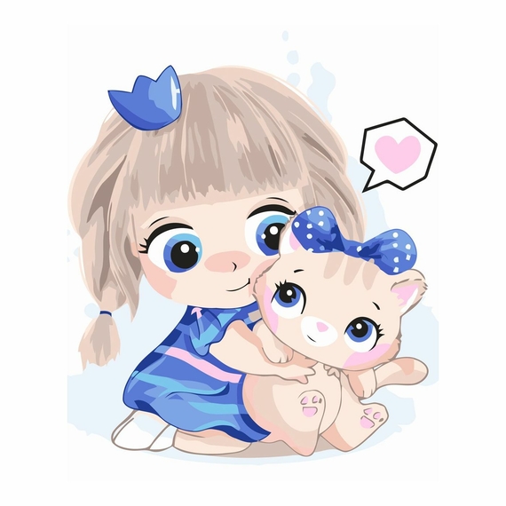 Картина за номерами Strateg ПРЕМІУМ Дівчина з котиком з лаком розміром 30х40 см SV-0094