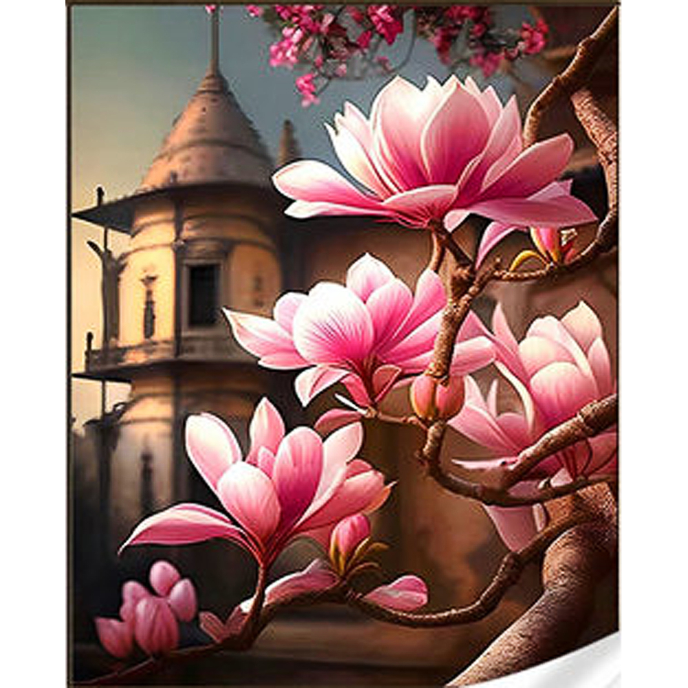 Фото, Видеообзоры алмазна мозаїка strateg преміум сакура на фоні китайської пагоди розміром 30х40 см (heg86904)