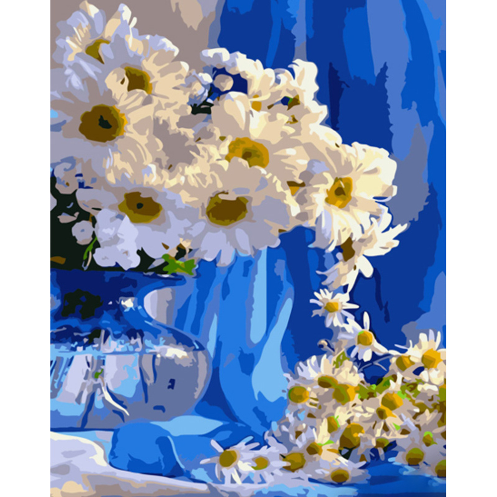 Фото, Відеоогляди картина за номерами strateg преміум ваза з ромашками з лаком та з рівнем розміром 40х50 см (gs1342)