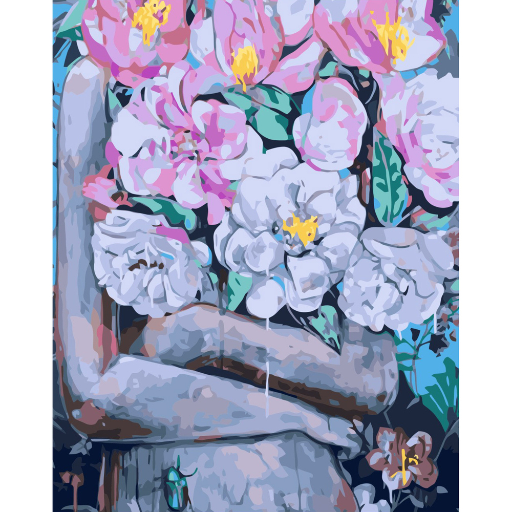 Фото, Відеоогляди картина за номерами strateg преміум букет в обіймах дівчини з лаком розміром 40х50 см va-3304