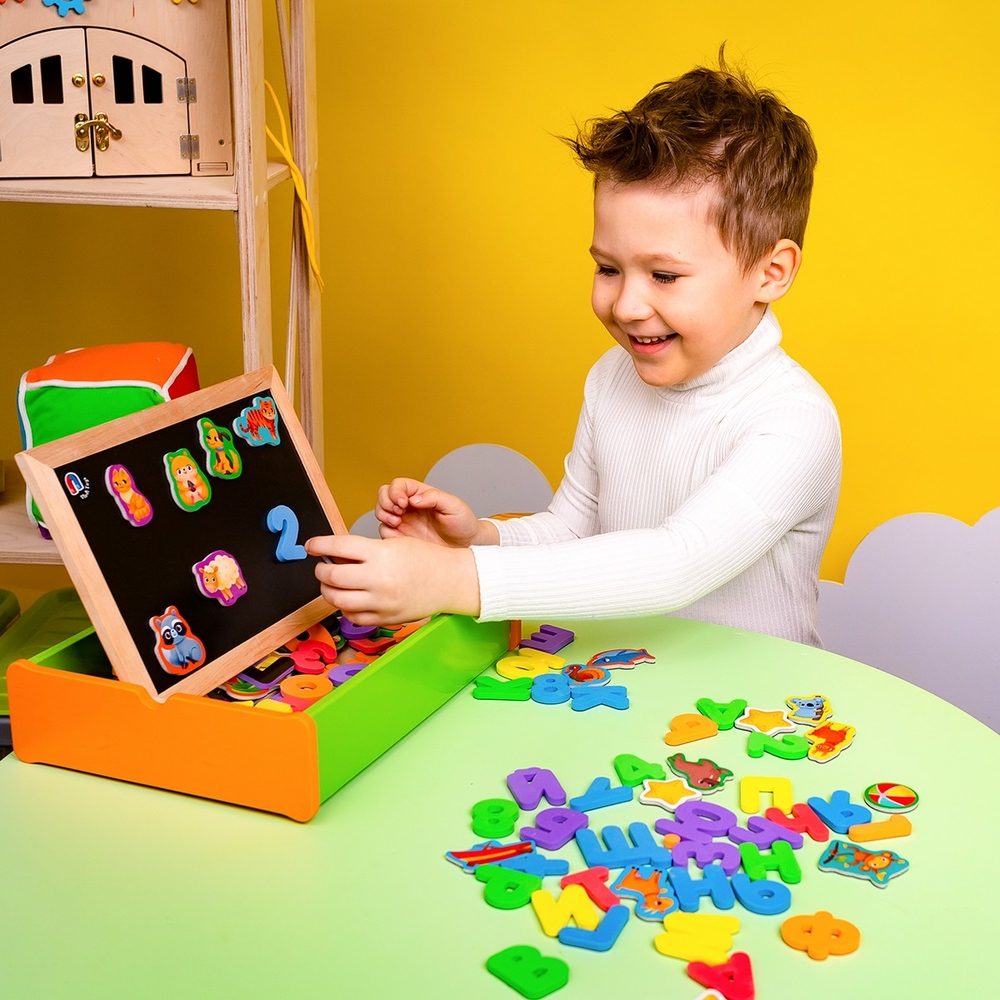 Фото, Видеообзоры магнітний набір 2 в 1 «абетка та математика» в дерев'яній коробці vt5411-17