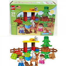 Конструктор 1001 (24шт) зоопарк,фигурка,животные,39дет,в кор-ке, 26,5-19-9см