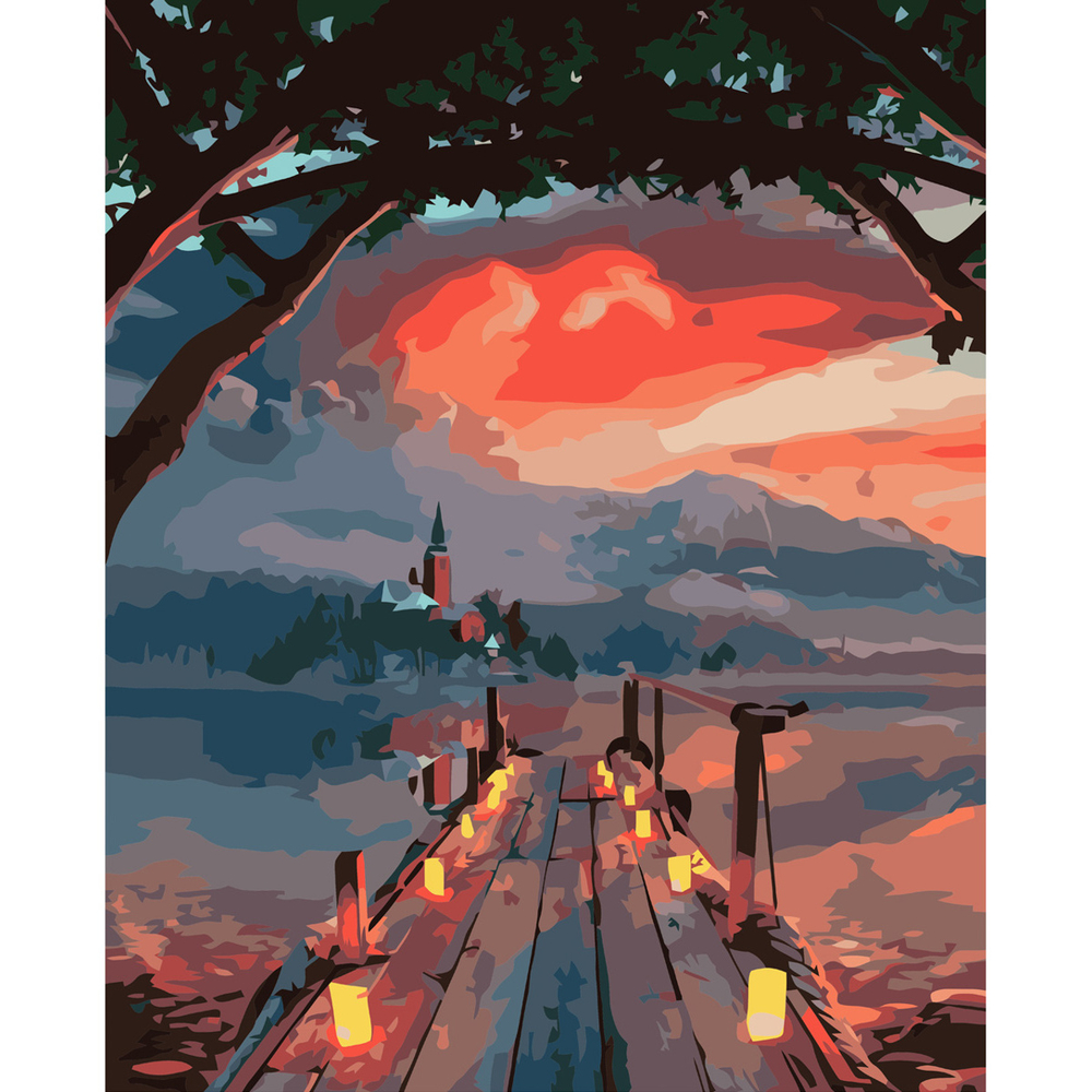 Фото, Відеоогляди картина за номерами strateg преміум ліхтарики біля води з лаком розміром 40х50 см va-3627