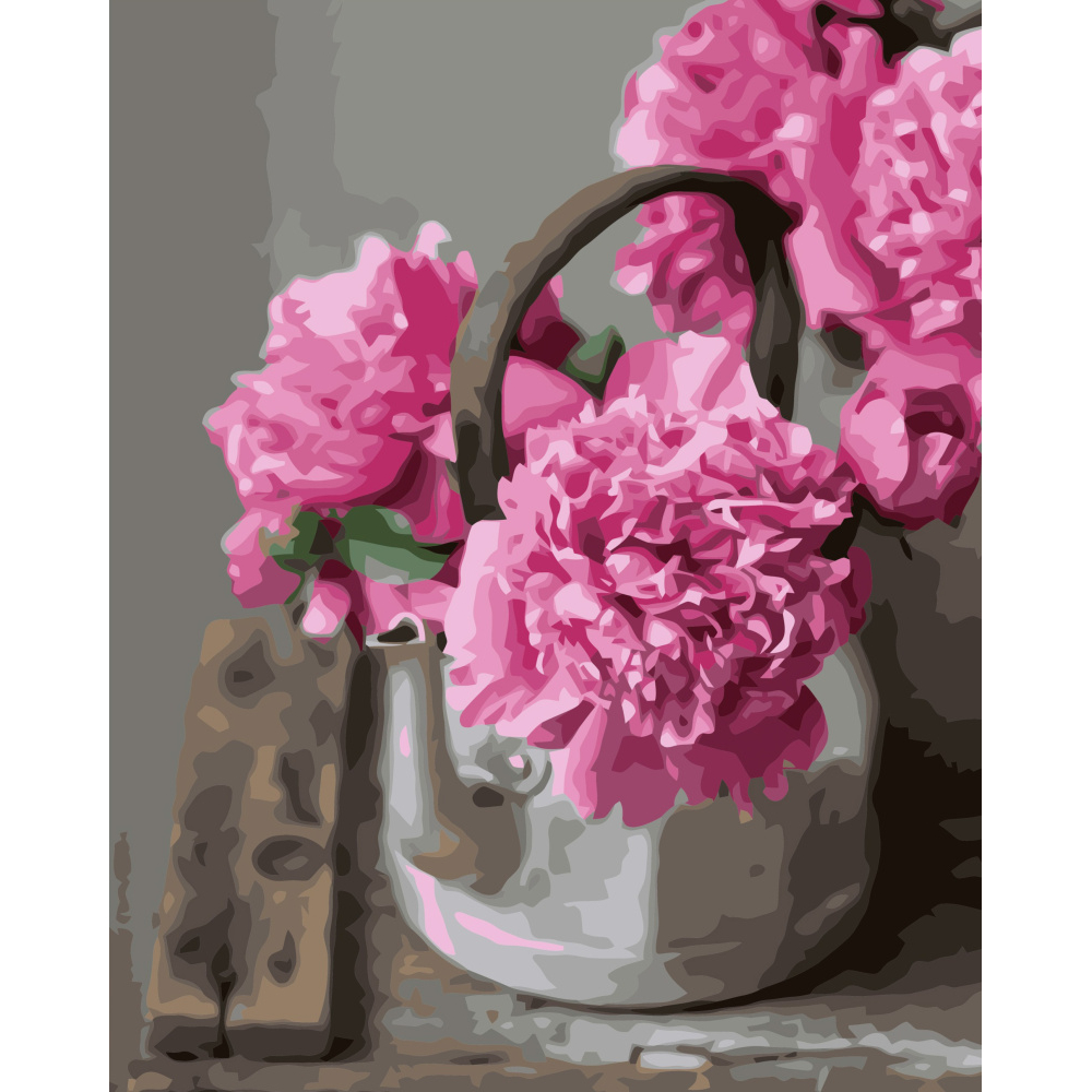 Фото, Видеообзоры картина за номерами strateg преміум півонії в чайнику з лаком розміром 40х50 см va-3430