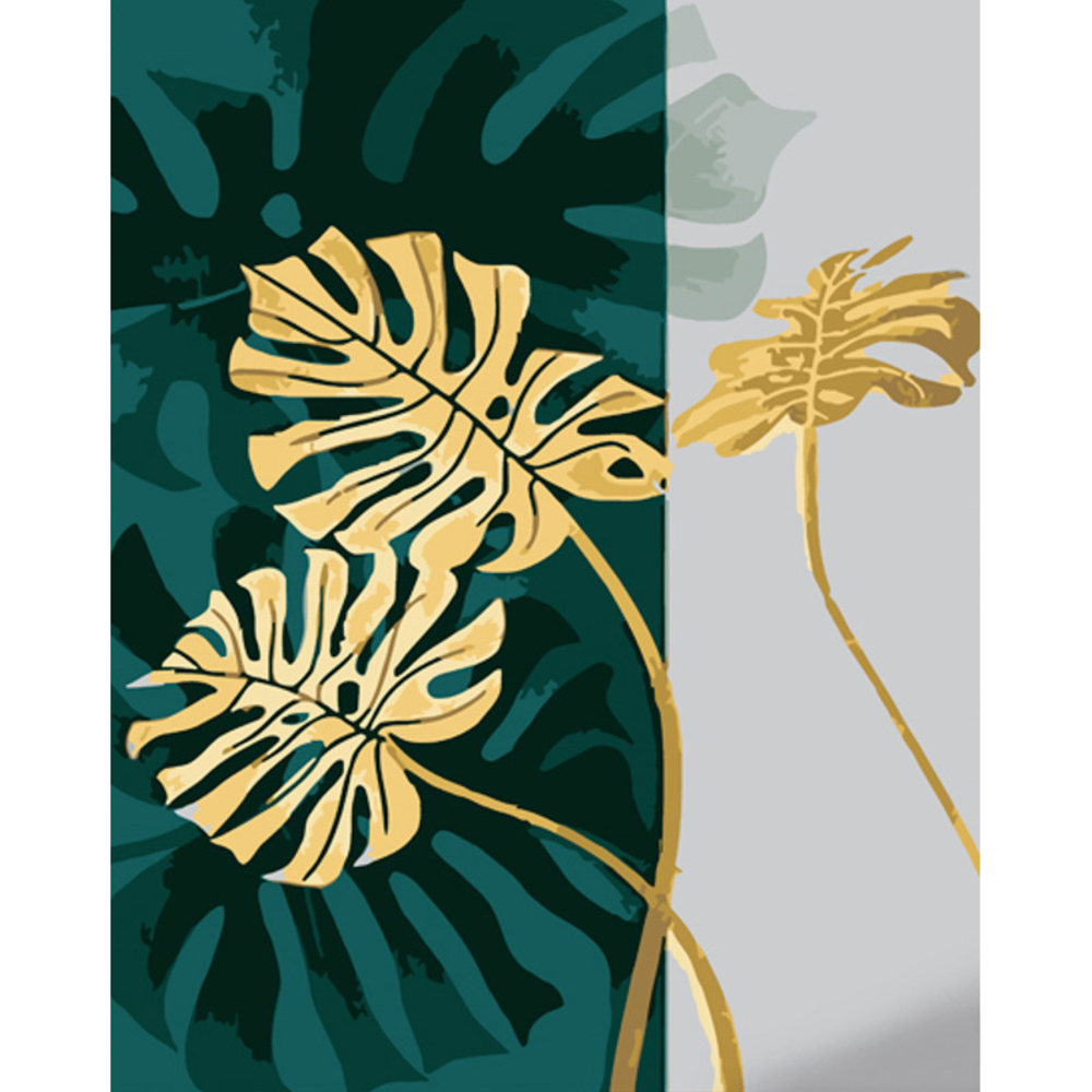 Фото, Відеоогляди картина за номерами strateg преміум золота монстера з лаком розміром 40х50 см (gs1082)