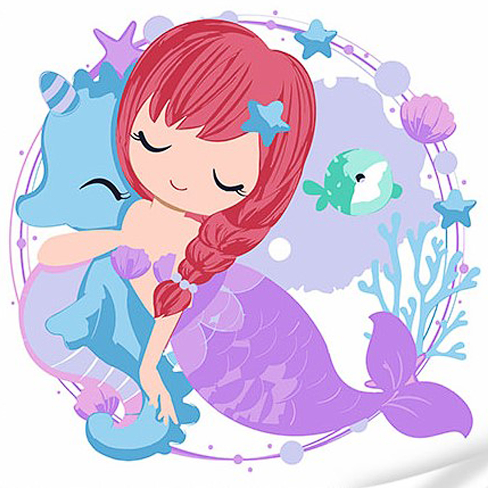Фото, Відеоогляди картина за номерами strateg преміум русалонька та морський коник з лаком та з рівнем розміром 30х30 см (es-0881)