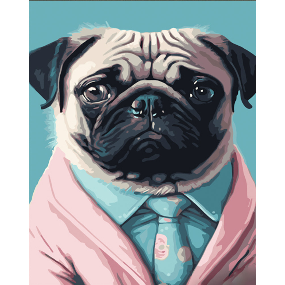 Фото, Видеообзоры картина за номерами strateg преміум містер мопс з лаком розміром 30х40 см (ss6738)