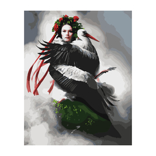 Картина за номерами Strateg ПРЕМІУМ Дівчина з лелекою з лаком розміром 40х50 см VA-2870