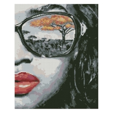 Алмазна мозаїка Strateg ПРЕМІУМ Африка в окулярах 40х50 см FA40834