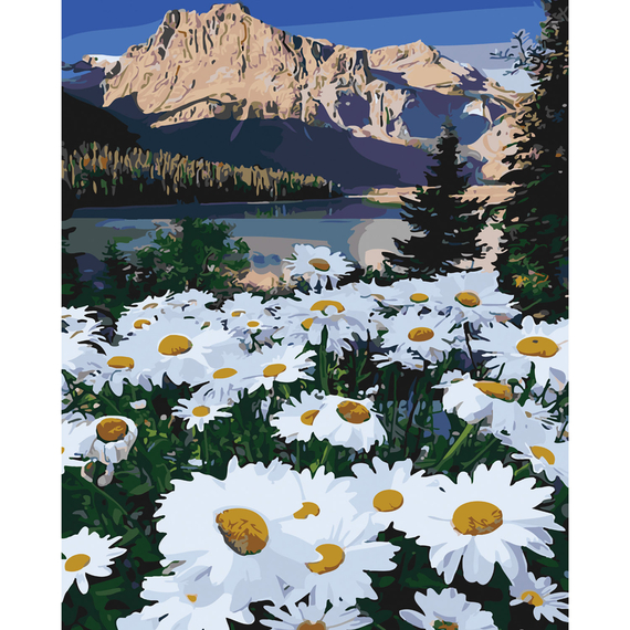 Картина за номерами Strateg ПРЕМІУМ Галявина серед гір з лаком розміром 40х50 см SY6082