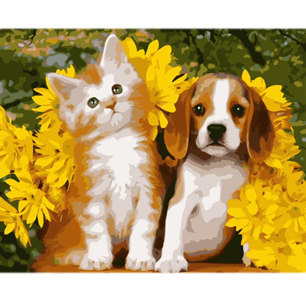 Фото, Видеообзоры картина за номерами strateg собака та кіт на кольоровому фоні розміром 40х50 см (mz052)