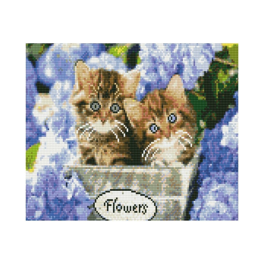 Фото, Видеообзоры алмазна мозаїка strateg преміум кошенята у гортензії 30х40 см hx040