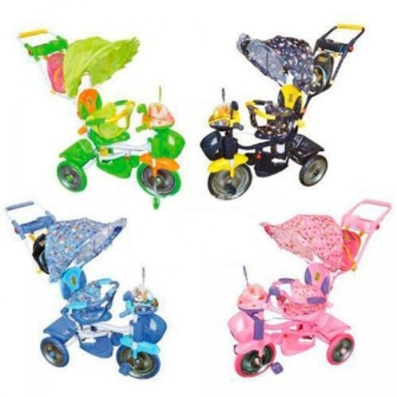 Велосипед ET A18-10-1 (2шт) три колеса, метал., 2 кол: красн / зел, муз.свет, колясочн.ручка, рюкзак