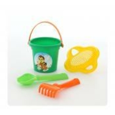 2204 Пісочниця Набір №28:відро мале,ситечко-квітка,совок,граблі