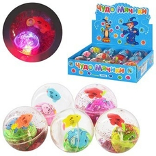 Пригуни MS 0406 (192шт) водяные,светящиеся 5,5см, прозрачные, с рыбкой, 12шт в дисплее, 24-18-6см