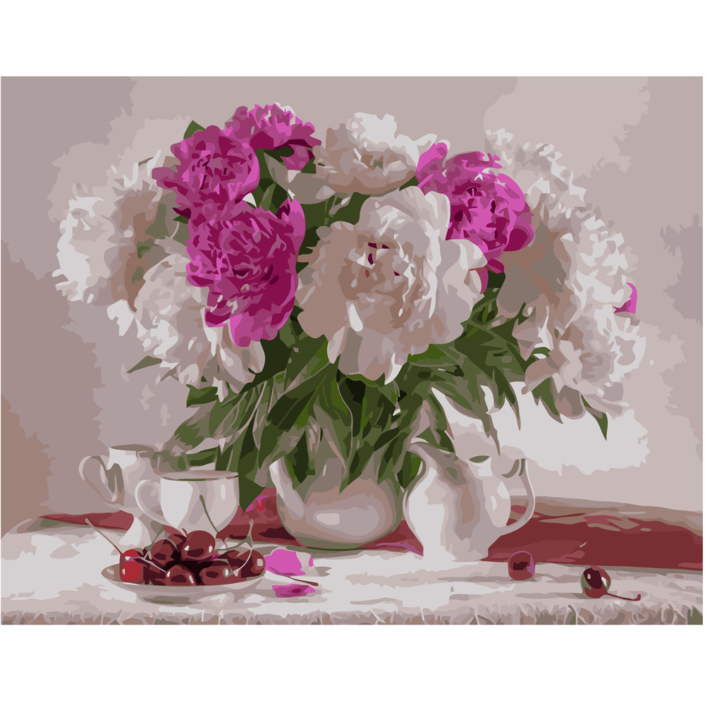 Фото, Видеообзоры картина за номерами strateg преміум біло-рожевий букет півоній з лаком розміром 40х50 см va-1857
