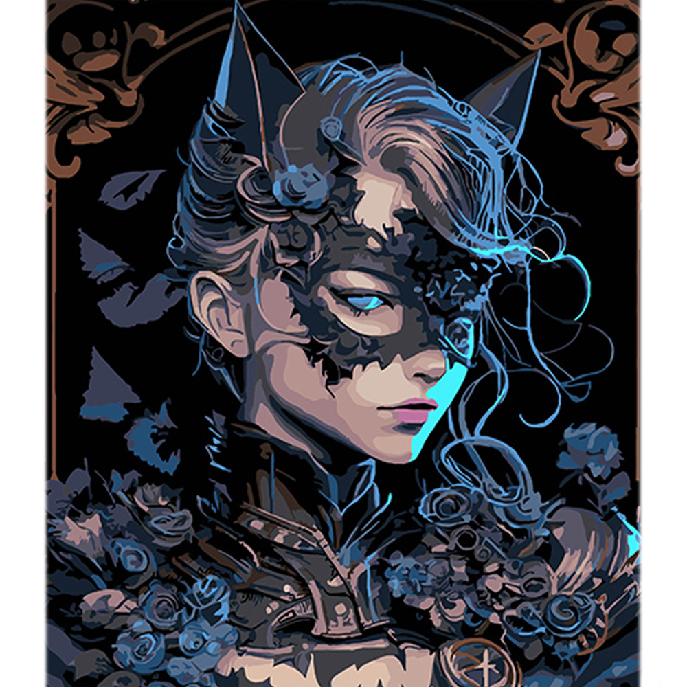 Фото, Відеоогляди картина за номерами strateg преміум героїня у масці на чорному фоні розміром 40х50 см (ah1131)