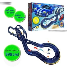 Трек 13817 (6шт) от сети, 2 машины, длина трассы 598 см, в коробке 58*37*11см