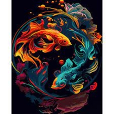 Картина 1021 Яскраві рибки 40*50 на чорному фоні