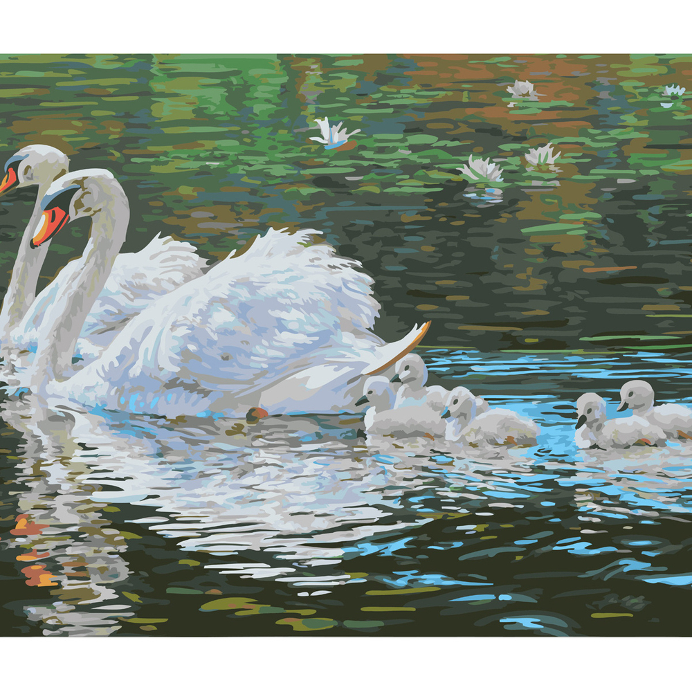 Фото, Відеоогляди картина за номерами strateg преміум лебедина сім'я з лаком розміром 40х50 см (sy6630)