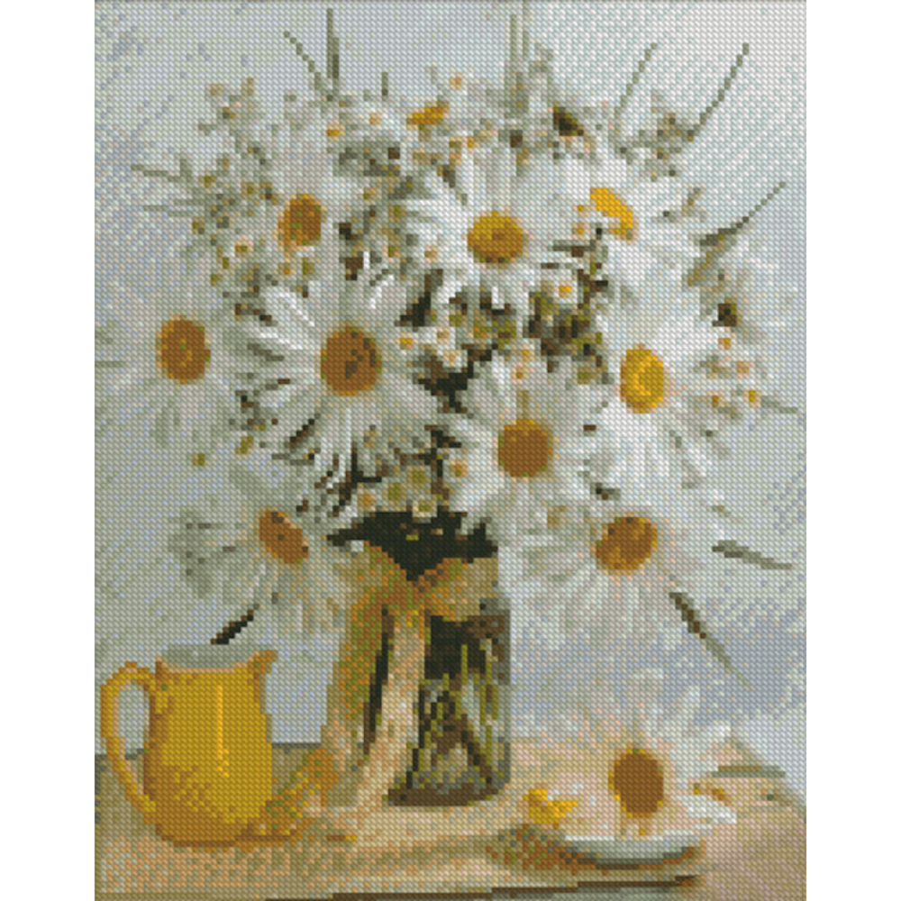 Фото, Видеообзоры алмазна мозаїка strateg преміум ромашки на столі розміром 30х40 см (kb014)