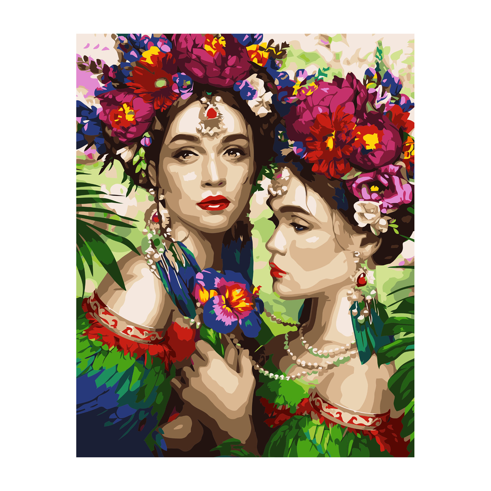 Фото, Відеоогляди картина за номерами strateg преміум дівчата в яскравих вінках з лаком розміром 40х50 см va-2871
