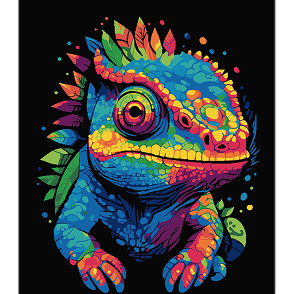 Фото, Видеообзоры картина за номерами strateg преміум хамелеон і калейдоскоп кольорів на чорному фоні розміром 40х50 см (ah1123)