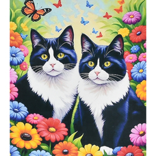 Алмазна мозаїка Strateg ПРЕМІУМ Коти серед кольорів розміром 40х50 см (SK88273)