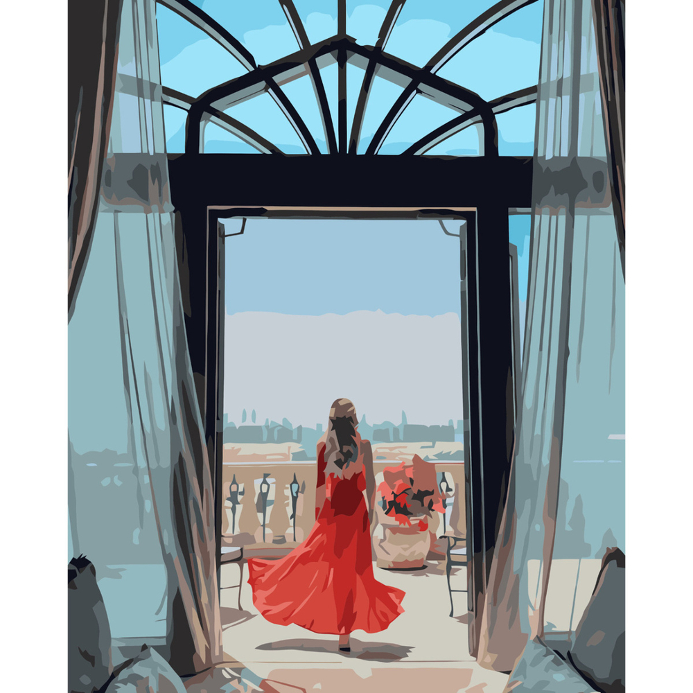 Фото, Відеоогляди картина за номерами strateg преміум на терасі перед містом з лаком розміром 40х50 см va-3738