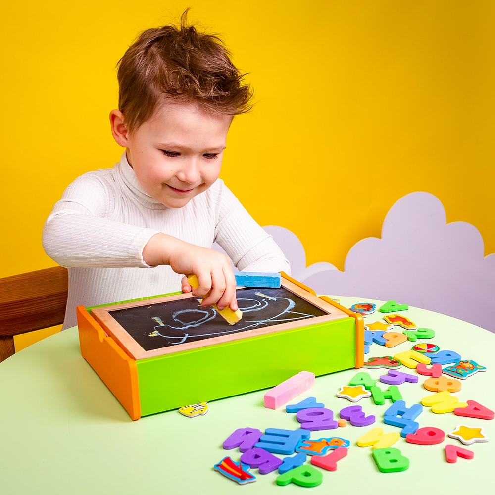 Фото, Видеообзоры магнітний набір 2 в 1 «абетка та математика» в дерев'яній коробці vt5411-17