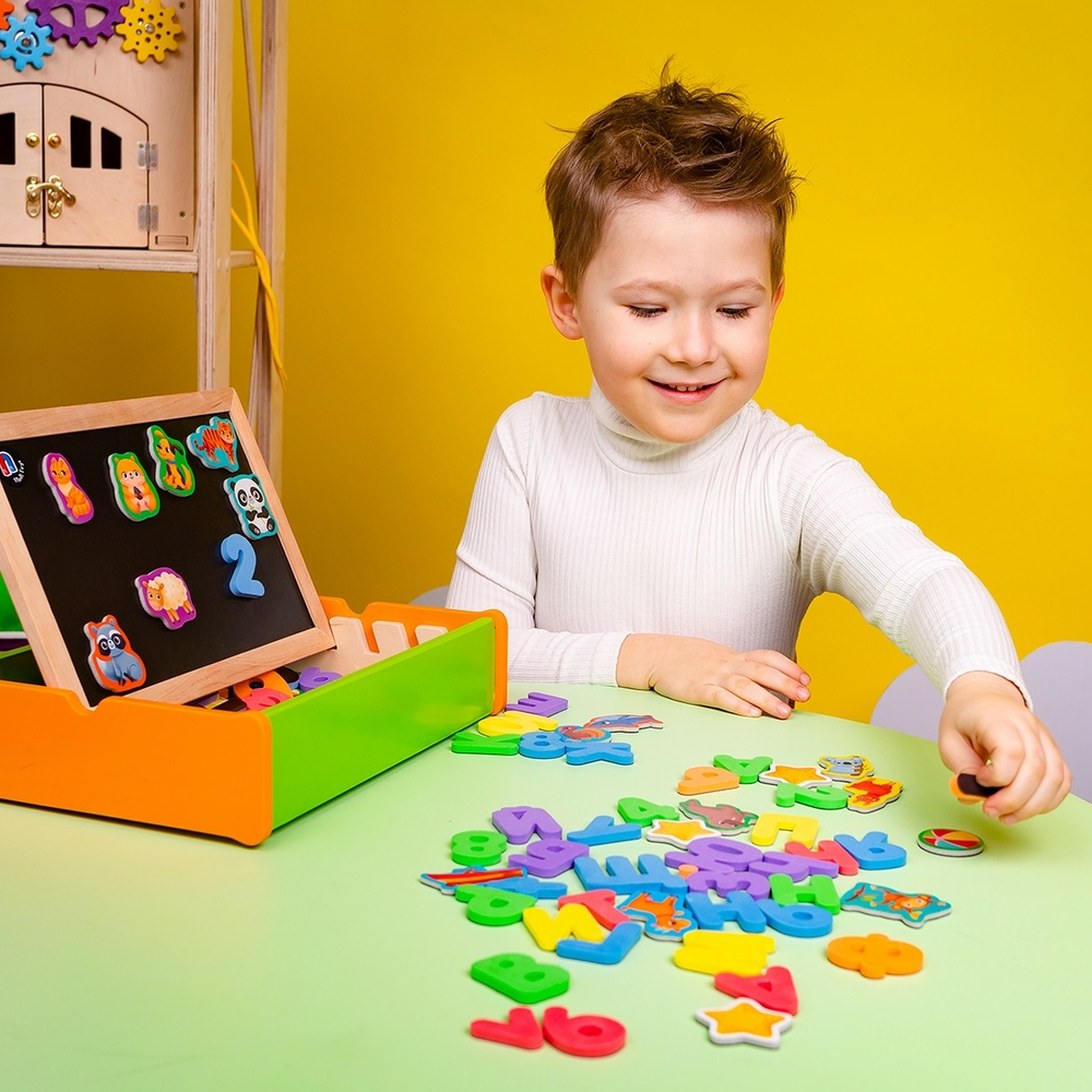 Фото, Видеообзоры магнітний набір 2 в 1 «абетка та математика» в дерев'яній коробці vt5411-17