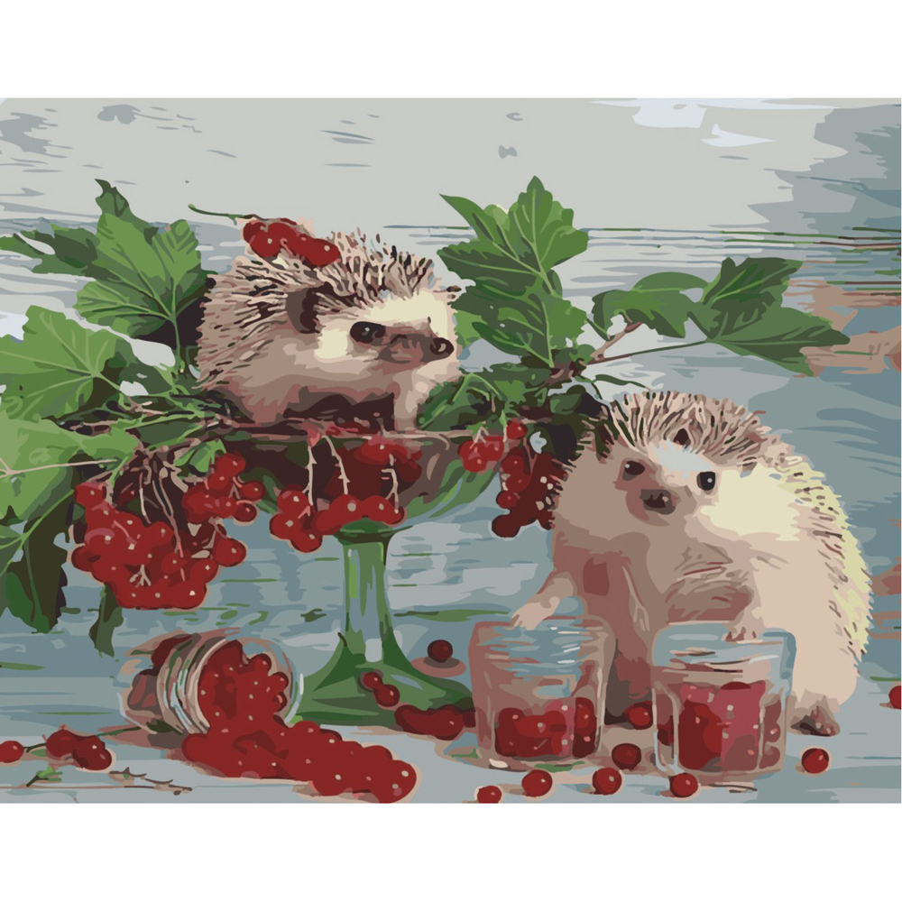 Фото, Відеоогляди картина за номерами strateg калина для їжачків на кольоровому фоні розміром 40х50 см (sy6483)