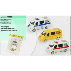 Машина J0088 (288шт/2) Полиция, Скорая, Такси, в пакете 20*14*7см