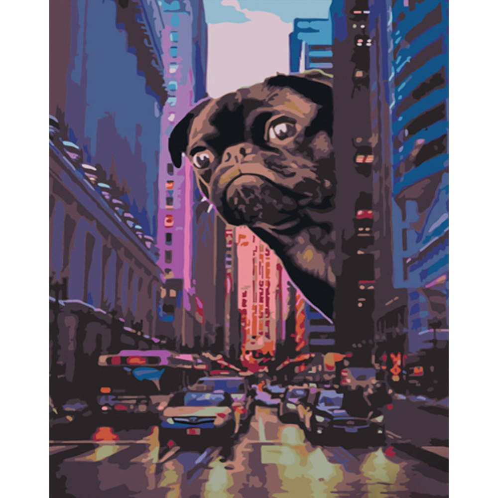 Фото, Видеообзоры картина за номерами strateg преміум мопс серед міста розміром 40х50 см (gs701)