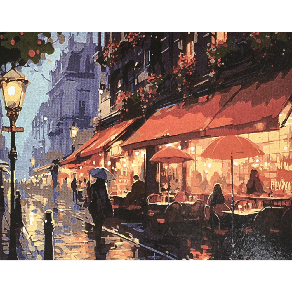 Фото, Видеообзоры картина за номерами strateg преміум вулиця в дощовому покривалі з лаком та рівнем розміром 40х50 см (va-4643)