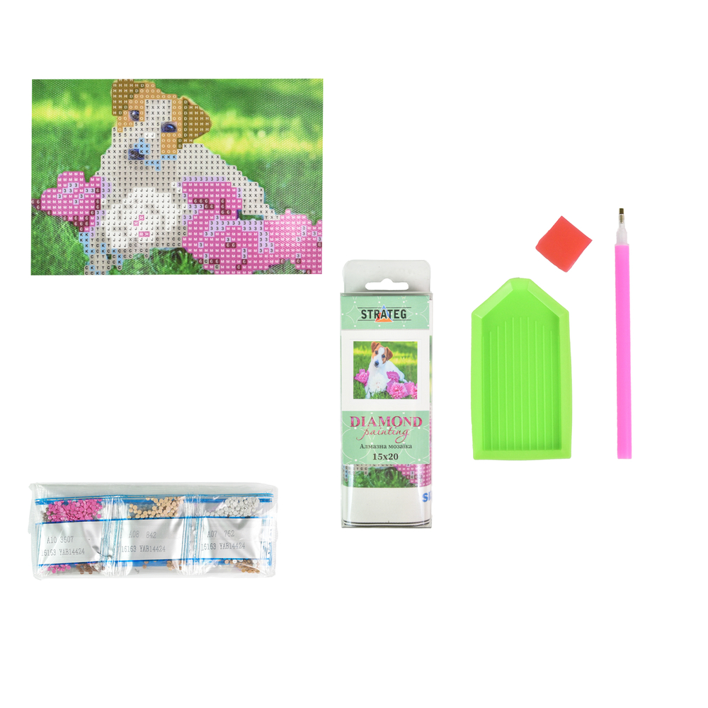 Фото, Видеообзоры алмазна мозаїка strateg преміум півонії та вірний друг без підрамника розміром 10х15 см (yab14424)