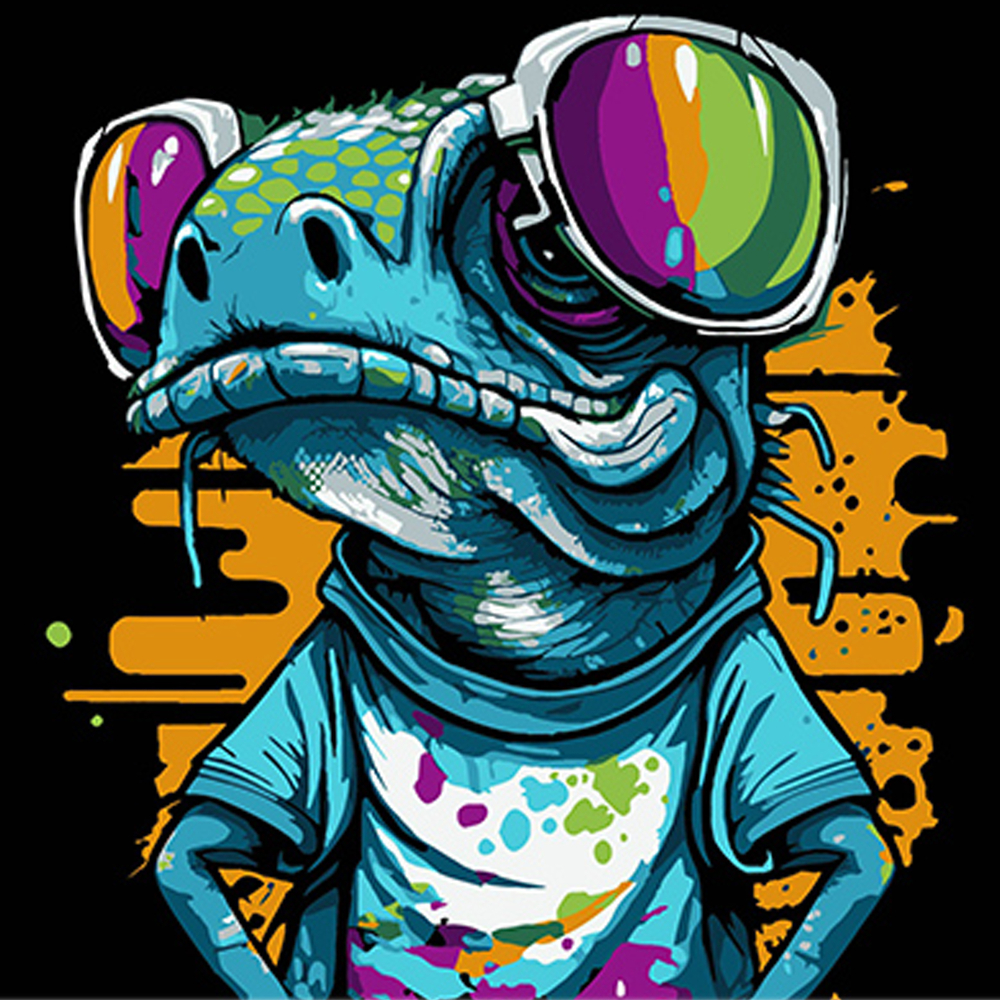 Фото, Видеообзоры картина за номерами strateg преміум яскрава рептилія на чорному фоні розміром 30х30 см (sh3030-1)