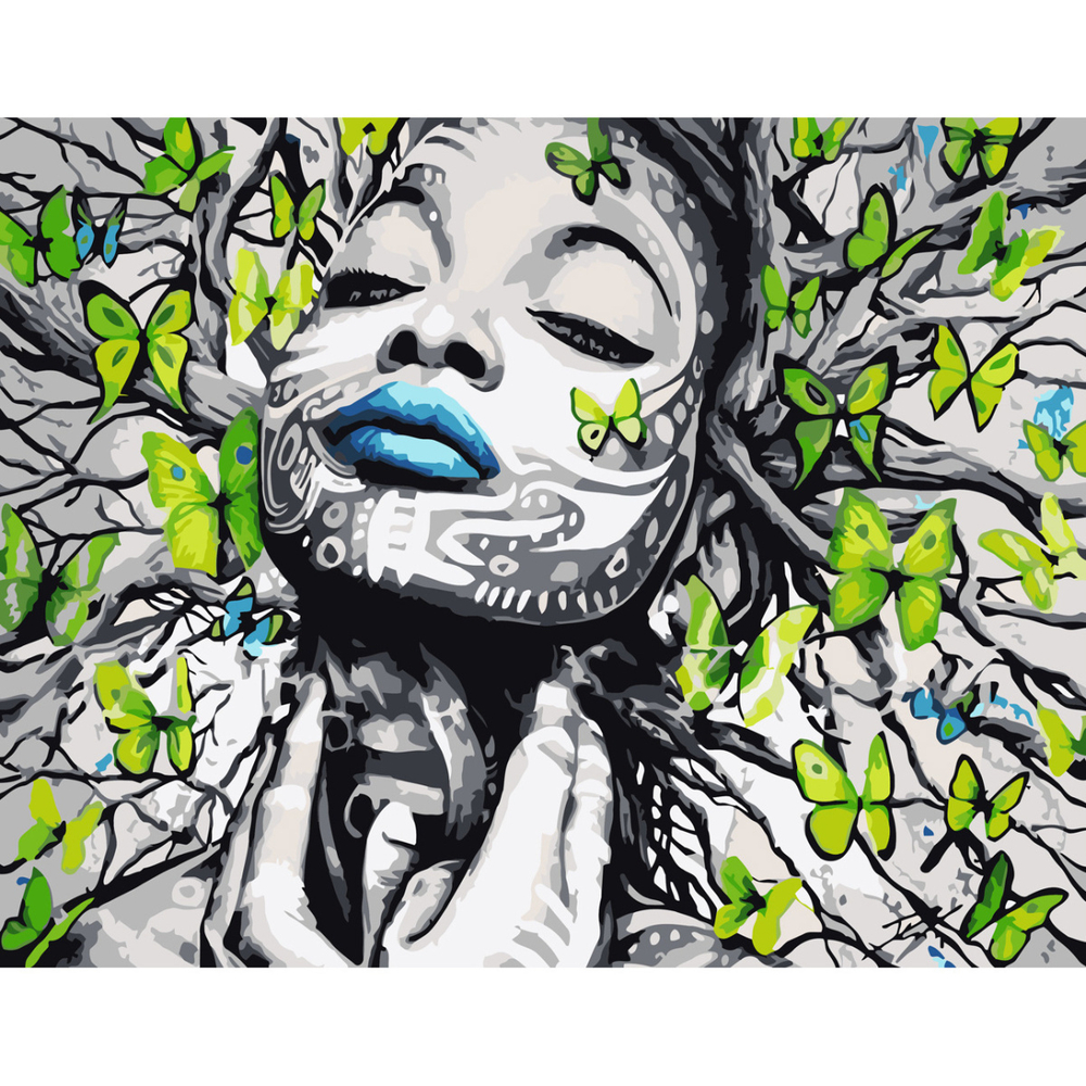 Фото, Відеоогляди картина за номерами strateg преміум метелики біля обличчя з лаком та з рівнем розміром 40х50 см (ss6479)