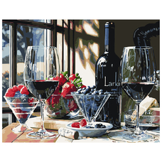 Картина за номерами Strateg ПРЕМІУМ Вино і ягоди з лаком розміром 40х50 см VA-0292