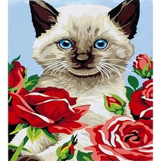 Картина 6645 Котик у трояндах 30*40см