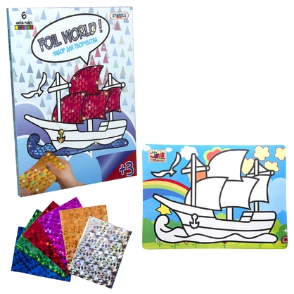Фото, Відеоогляди набір для творчості strateg картинка із фольги foil world кораблик російською мовою (700-1)