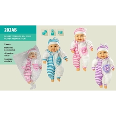 Лялька 202 AB (24шт) муз, на бат-ке, 3 цвета, в кульке, 47см