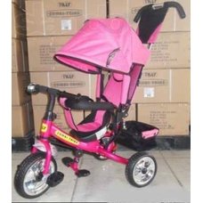 Велосипед трьохколісний BT-CT-0003 рожевий ручка,крыша,перед.кол.11