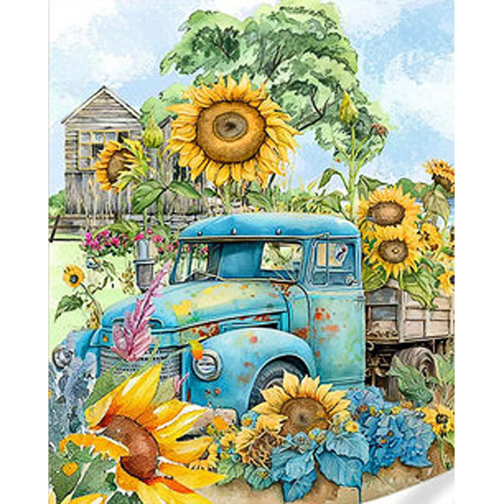 Фото, Видеообзоры алмазна мозаїка strateg преміум грузовик у соняшниках розміром 30х40 см (heg86873)