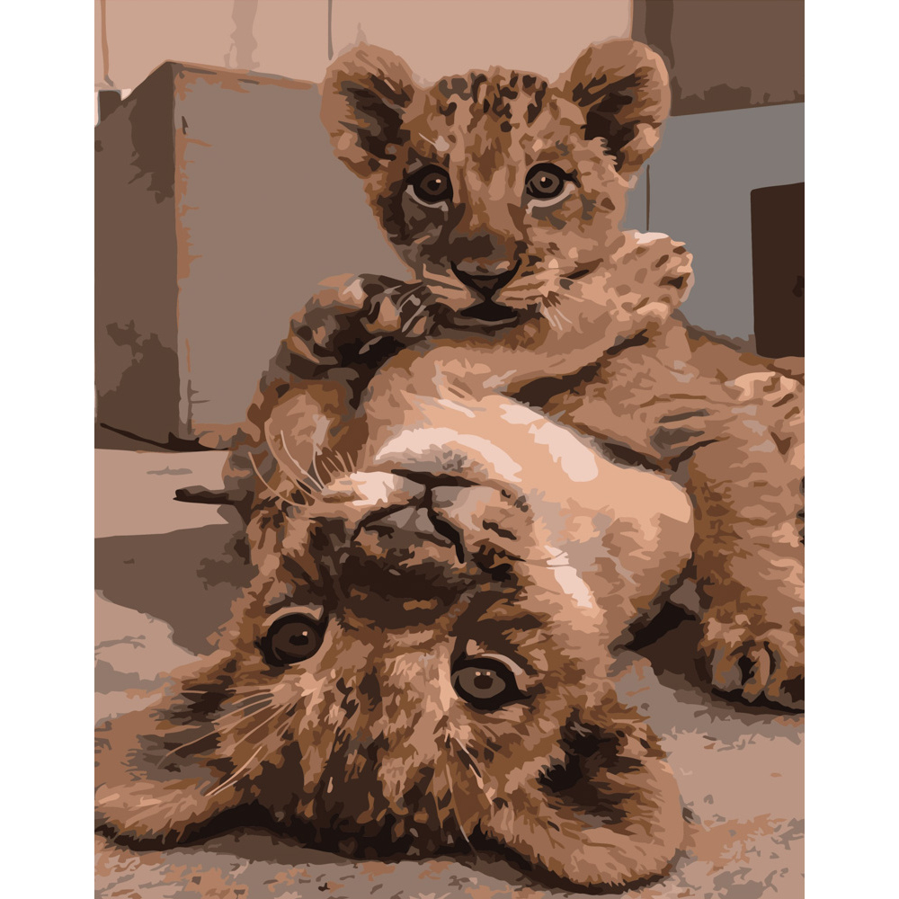 Фото, Відеоогляди картина за номерами strateg преміум діти-левенята розміром 40х50 см (dy250)