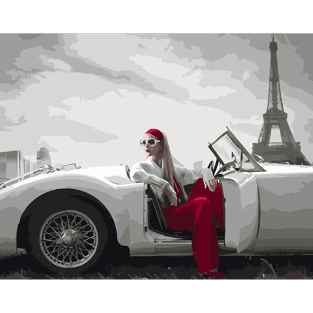 Фото, Відеоогляди картина за номерами strateg преміум кабріолет на фоні ейфелевої вежі розміром 40х50 см (hh045)