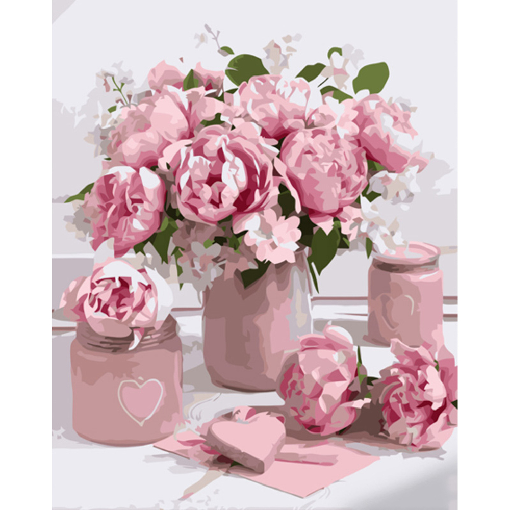 Фото, Відеоогляди картина за номерами strateg преміум рожеві півонії на столі з лаком розміром 40х50 см (gs1225)