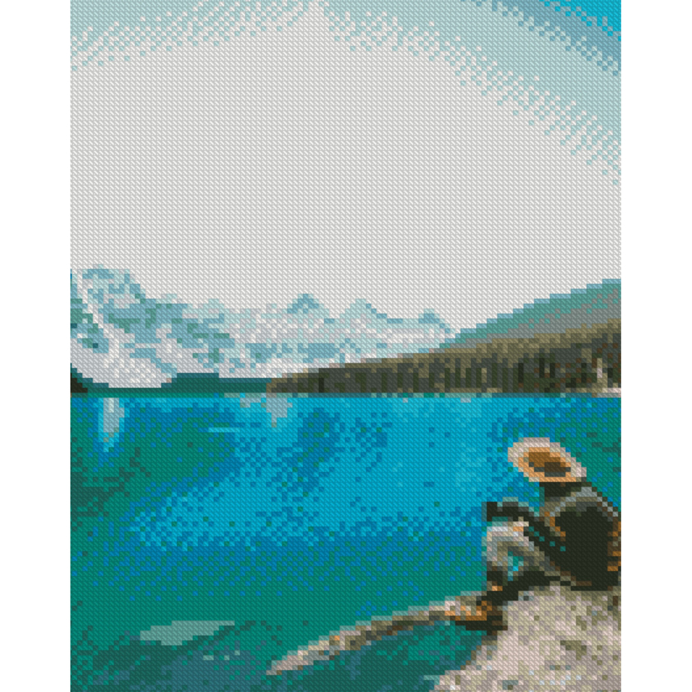 Фото, Видеообзоры алмазна мозаїка strateg преміум турист на фоні моря розміром 30х40 см (hx504)