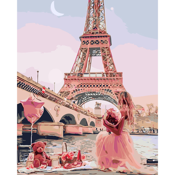 Картина за номерами Strateg ПРЕМІУМ Рожевий Париж з лаком розміром 40х50 см SY6139