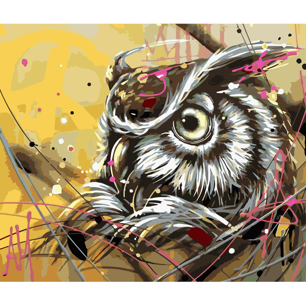 Фото, Видеообзоры картина за номерами strateg преміум сова у лініях з лаком розміром 40х50 см (sy6676)